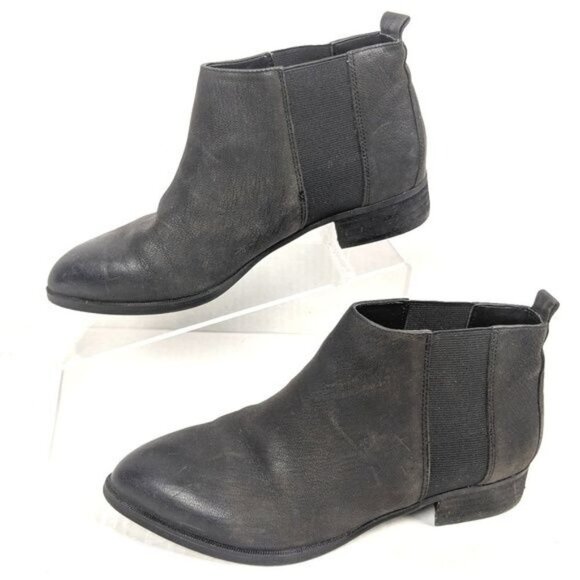 Nine West Ankle Boots Womens 6 Leather Slip On Pointed Toe Black Nwnolynn - Picture 1 of 7